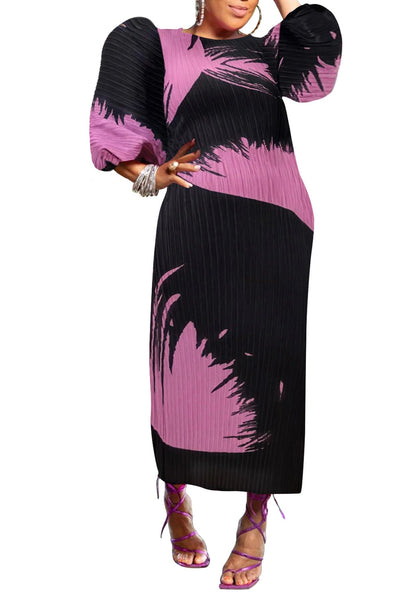 Women Colorful African Dress Floral Party Pleated Maxi Dress