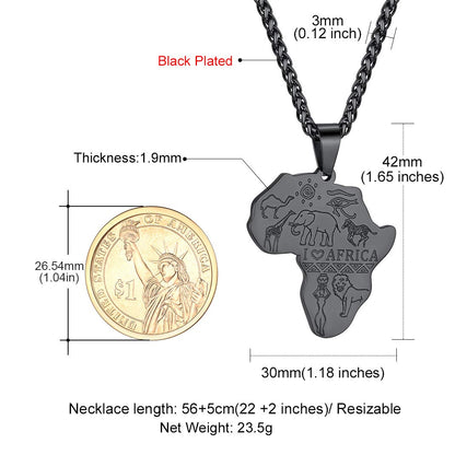 GOLDCHIC JEWELRY Africa Map Necklace for Men, Stainless Steel African Tribal/Egyptian Eye of Horus/I LOVE AFRICA/Elephant Map Hiphop Jewelry Unisex with 22'+2'Adjustable Chain