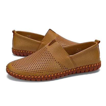 Men's Genuine Leather Loafer Shoes Slip On Soft Walking Shoes Perforated Driving Shoes