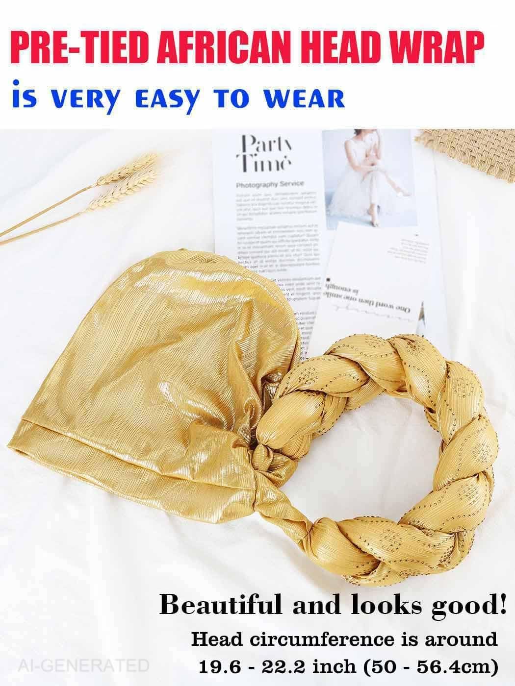 Woeoe African Headwrap Gold Braided Turbans for Women