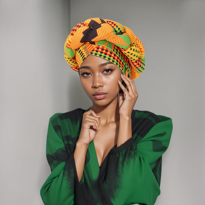 XEPST African Turban Head Wraps Big Braid Cross Turban Hat for Women, Printed Head Wrap Pre-Tied Stretchy Soft Fashion Headwear for Women, Yellow