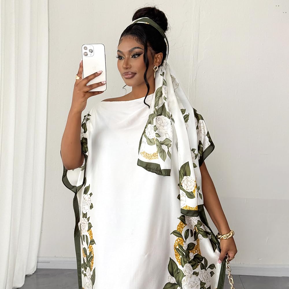 Moo Moos for Women Kaftan Dresses+Scarf for Women Plus Size Bathing Suit Cover up Caftan Maxi Beach Dresses