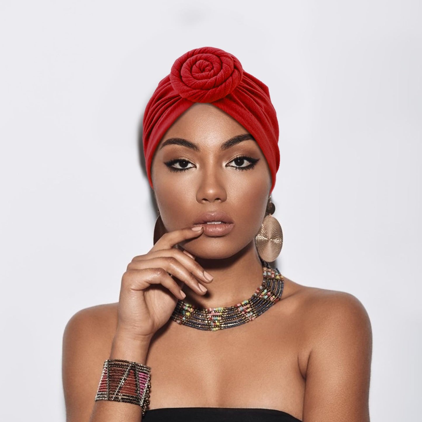 DRESHOW 5 Pack Knotted Headwraps for Women African Turban Pre-Knotted Beanie Headwraps Hair Covers
