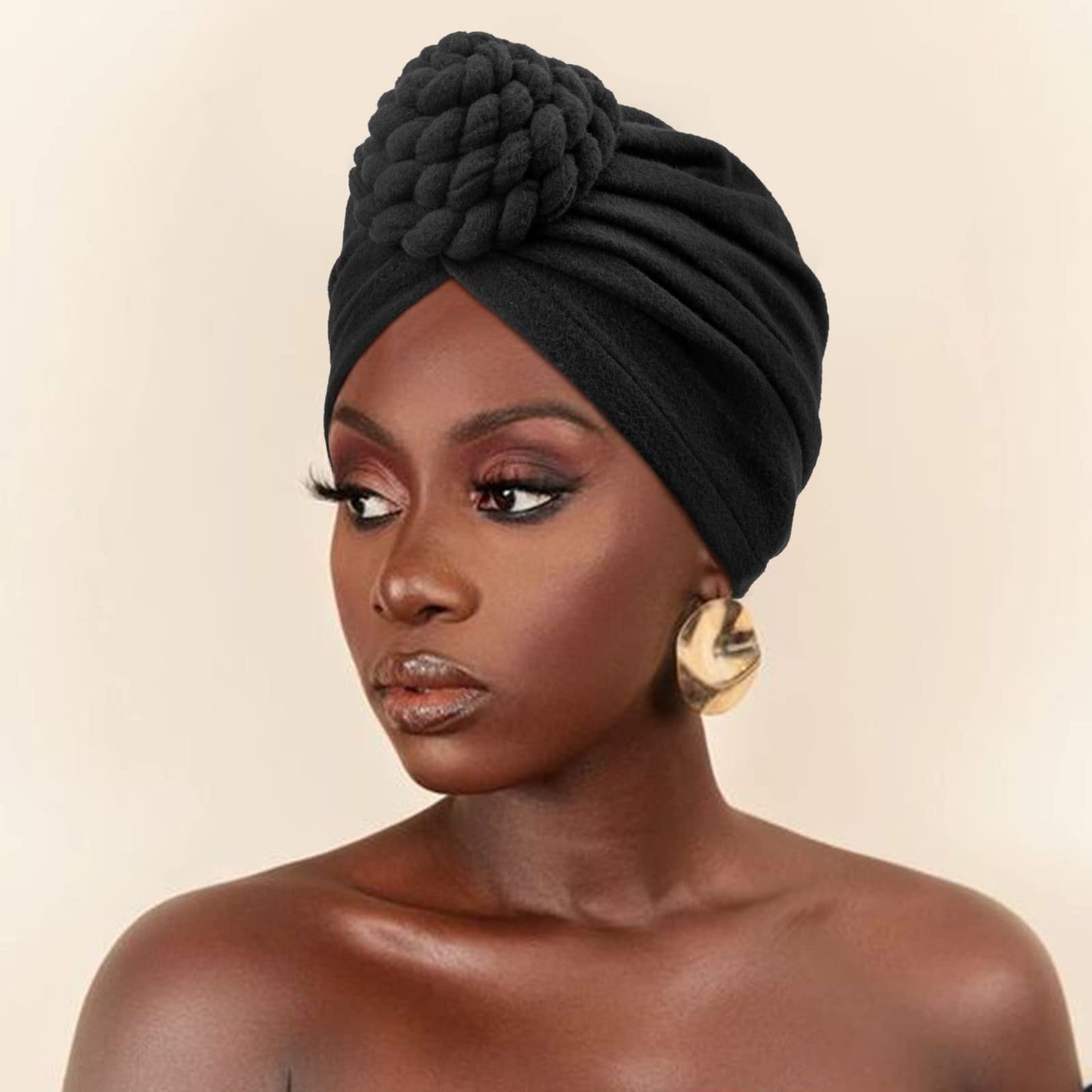 DRESHOW 5 Pack Knotted Headwraps for Women African Turban Pre-Knotted Beanie Headwraps Hair Covers