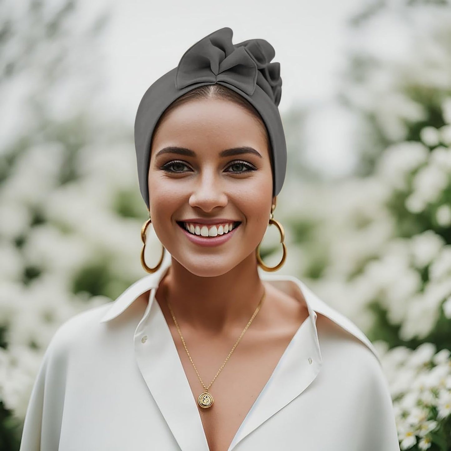 Babalet Stretch Turban Hats for Women, African Double-Layered Headwraps Soft Pre Tied Pleated Ruffled Hat