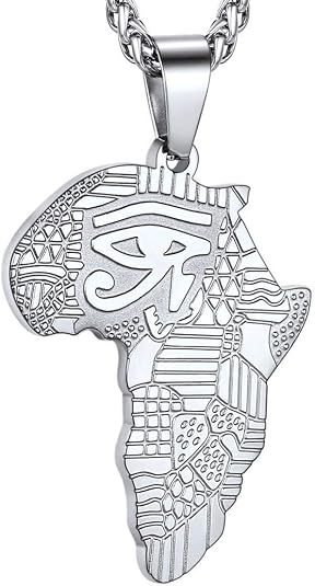 GOLDCHIC JEWELRY Africa Map Necklace for Men, Stainless Steel African Tribal/Egyptian Eye of Horus/I LOVE AFRICA/Elephant Map Hiphop Jewelry Unisex with 22'+2'Adjustable Chain