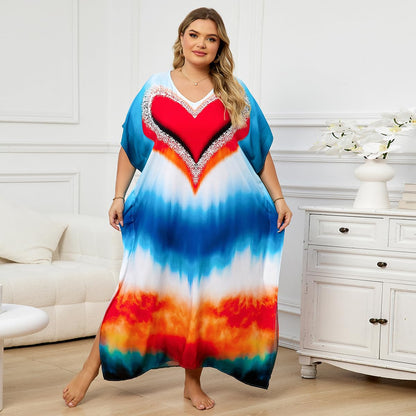 KECVOT Kaftan Dresses for Women V-Neck Print Swimsuit Cover Up Plus Size Beach Caftan Lounge Dress