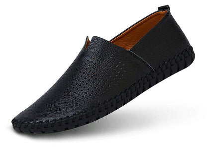 Men's Genuine Leather Loafer Shoes Slip On Soft Walking Shoes Perforated Driving Shoes