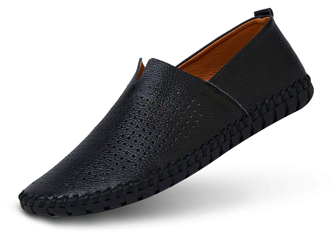 Men's Genuine Leather Loafer Shoes Slip On Soft Walking Shoes Perforated Driving Shoes