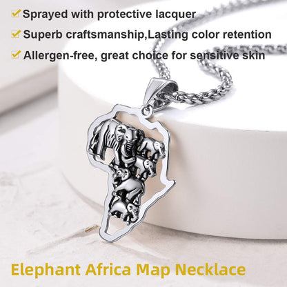 GOLDCHIC JEWELRY Africa Map Necklace for Men, Stainless Steel African Tribal/Egyptian Eye of Horus/I LOVE AFRICA/Elephant Map Hiphop Jewelry Unisex with 22'+2'Adjustable Chain