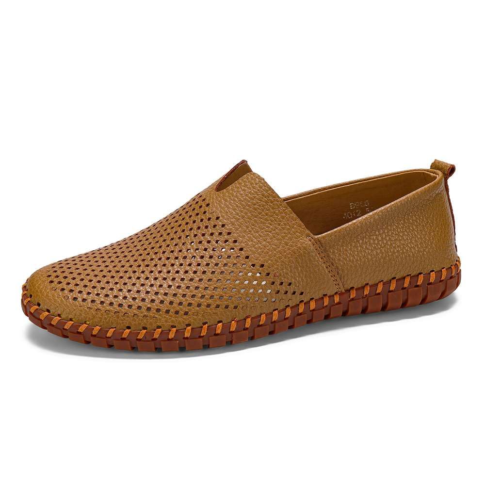 Men's Genuine Leather Loafer Shoes Slip On Soft Walking Shoes Perforated Driving Shoes