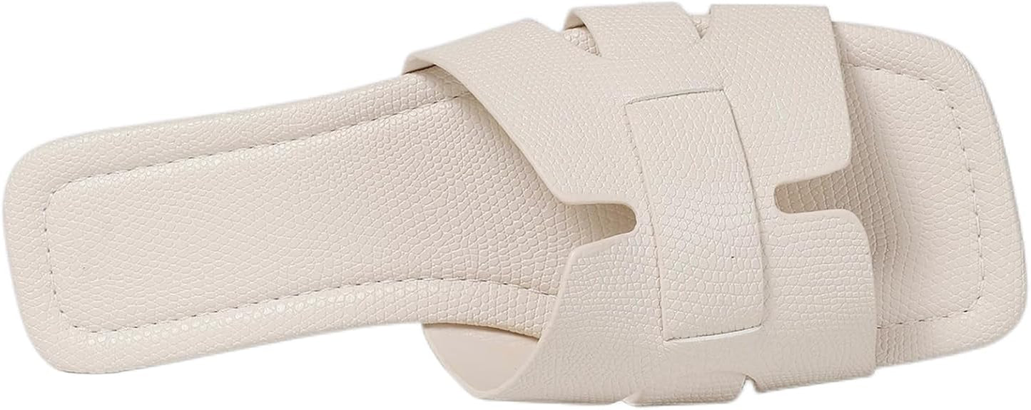 Women's Dressy Casual Flat Sandals, Elegant Comfortable Slip-On Slides with Textured Upper, Versatile Dressy Style for Everyday Wear