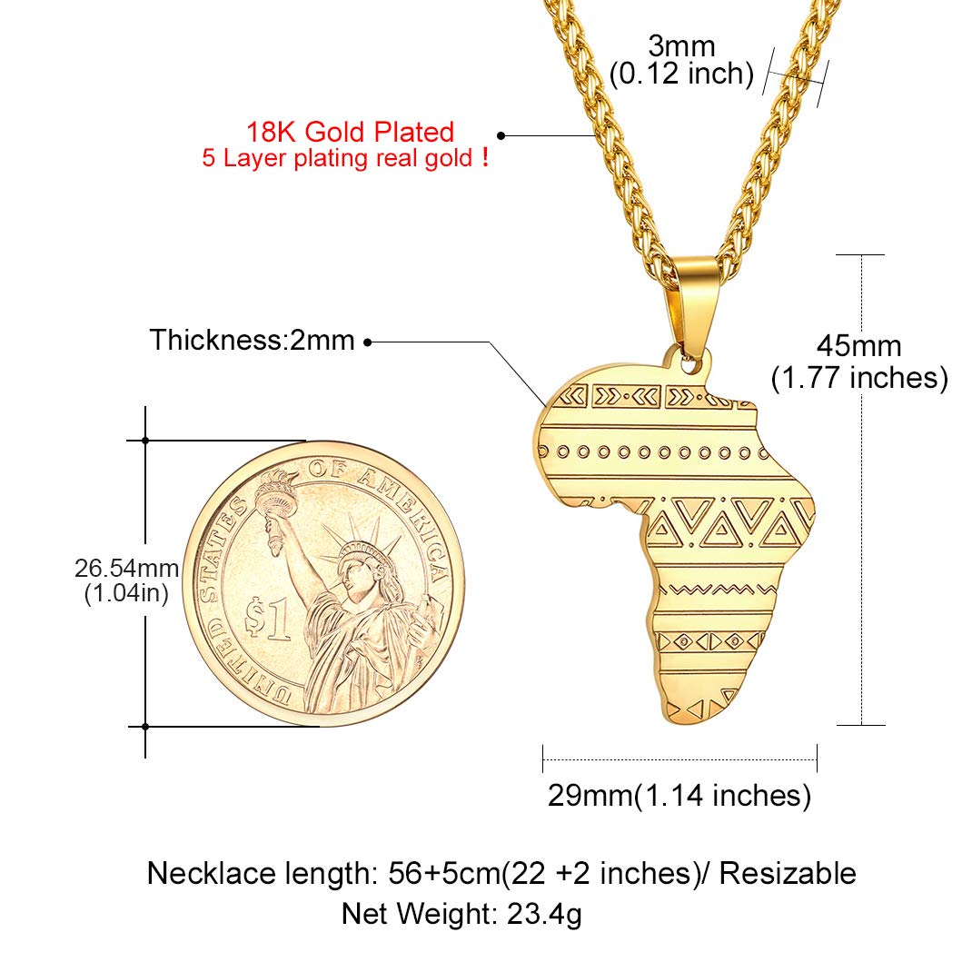 GOLDCHIC JEWELRY Africa Map Necklace for Men, Stainless Steel African Tribal/Egyptian Eye of Horus/I LOVE AFRICA/Elephant Map Hiphop Jewelry Unisex with 22'+2'Adjustable Chain