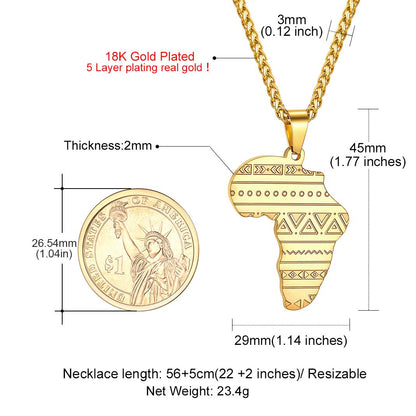 GOLDCHIC JEWELRY Africa Map Necklace for Men, Stainless Steel African Tribal/Egyptian Eye of Horus/I LOVE AFRICA/Elephant Map Hiphop Jewelry Unisex with 22'+2'Adjustable Chain