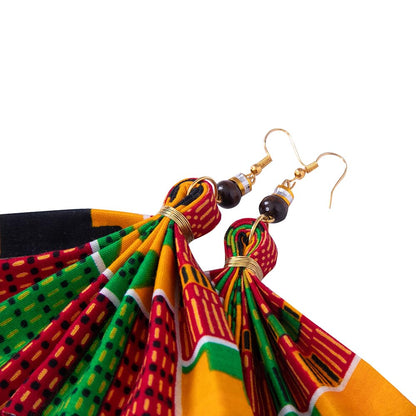 African Earrings for Women Kente Print Dangle Earring Fan-Shaped