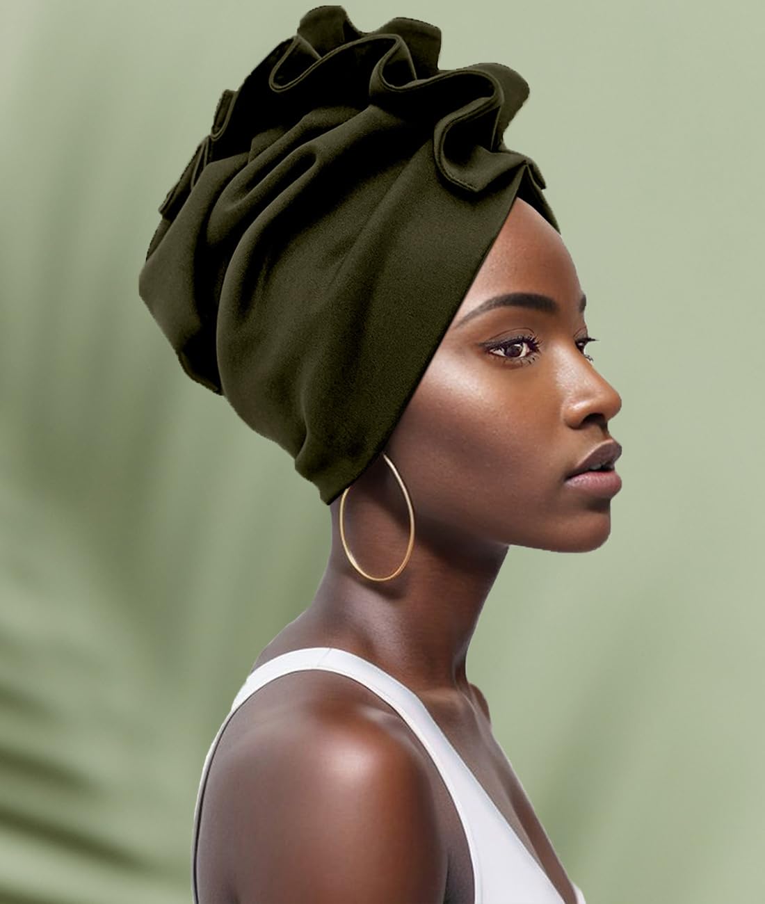 Babalet Stretch Turban Hats for Women, African Double-Layered Headwraps Soft Pre Tied Pleated Ruffled Hat