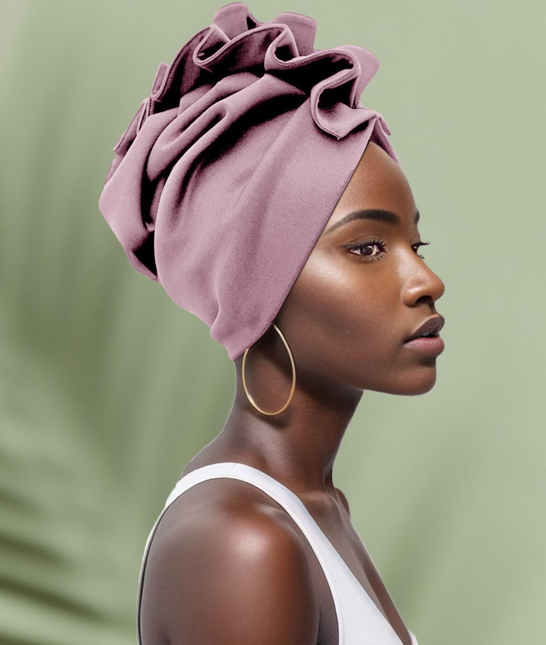 Babalet Stretch Turban Hats for Women, African Double-Layered Headwraps Soft Pre Tied Pleated Ruffled Hat