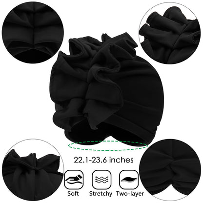 Babalet Stretch Turban Hats for Women, African Double-Layered Headwraps Soft Pre Tied Pleated Ruffled Hat