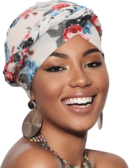 African Women Turban Caps Pre-Tied Twisted Turbans Head Scarf for Women Hair Wraps Cover Beanie Cancer Chemo Headwear