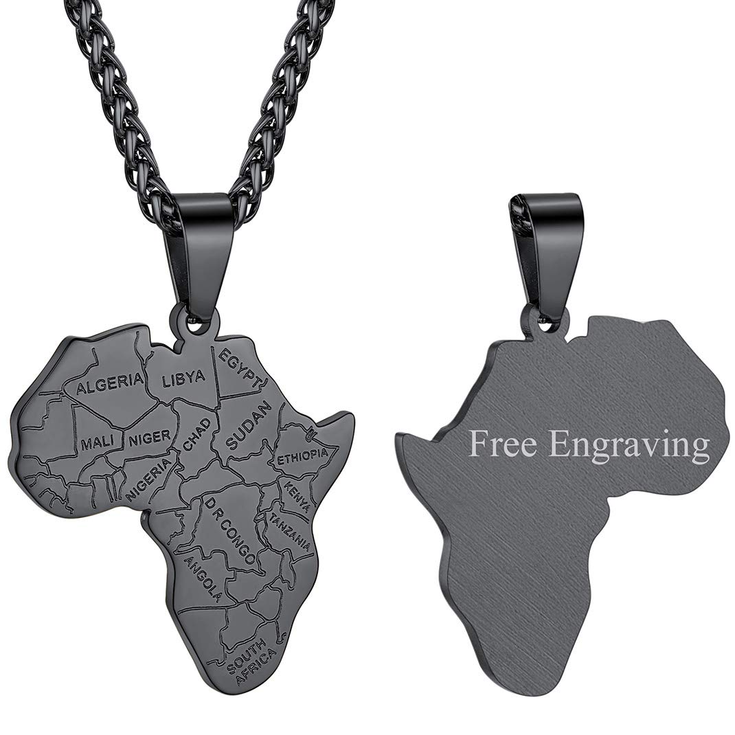 GOLDCHIC JEWELRY Africa Map Necklace for Men, Stainless Steel African Tribal/Egyptian Eye of Horus/I LOVE AFRICA/Elephant Map Hiphop Jewelry Unisex with 22'+2'Adjustable Chain