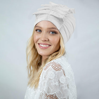 Babalet Stretch Turban Hats for Women, African Double-Layered Headwraps Soft Pre Tied Pleated Ruffled Hat