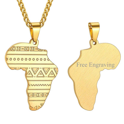 GOLDCHIC JEWELRY Africa Map Necklace for Men, Stainless Steel African Tribal/Egyptian Eye of Horus/I LOVE AFRICA/Elephant Map Hiphop Jewelry Unisex with 22'+2'Adjustable Chain