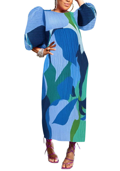 Women Colorful African Dress Floral Party Pleated Maxi Dress