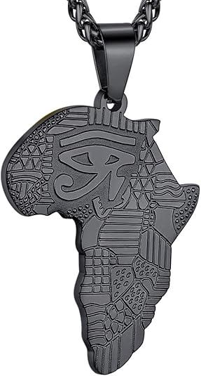 GOLDCHIC JEWELRY Africa Map Necklace for Men, Stainless Steel African Tribal/Egyptian Eye of Horus/I LOVE AFRICA/Elephant Map Hiphop Jewelry Unisex with 22'+2'Adjustable Chain
