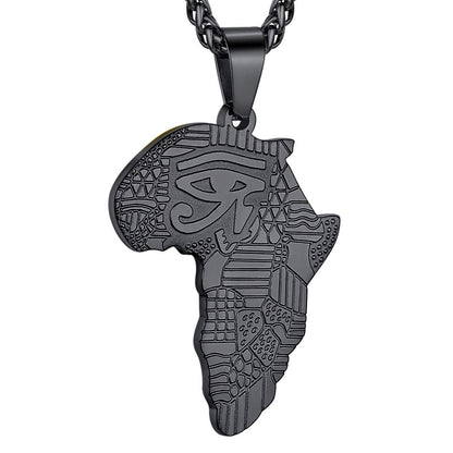 GOLDCHIC JEWELRY Africa Map Necklace for Men, Stainless Steel African Tribal/Egyptian Eye of Horus/I LOVE AFRICA/Elephant Map Hiphop Jewelry Unisex with 22'+2'Adjustable Chain