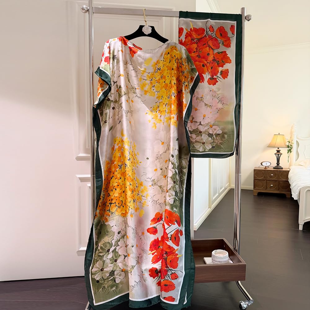Moo Moos for Women Kaftan Dresses+Scarf for Women Plus Size Bathing Suit Cover up Caftan Maxi Beach Dresses