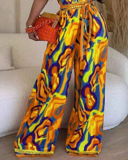 Multi color abstract print wide leg jumpsuit: MULTICOLOR / 1-1-1-1 / S-M-L-XL