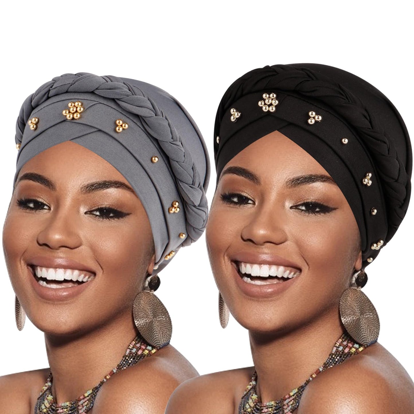 African Women Turban Caps Pre-Tied Twisted Turbans Head Scarf for Women Hair Wraps Cover Beanie Cancer Chemo Headwear