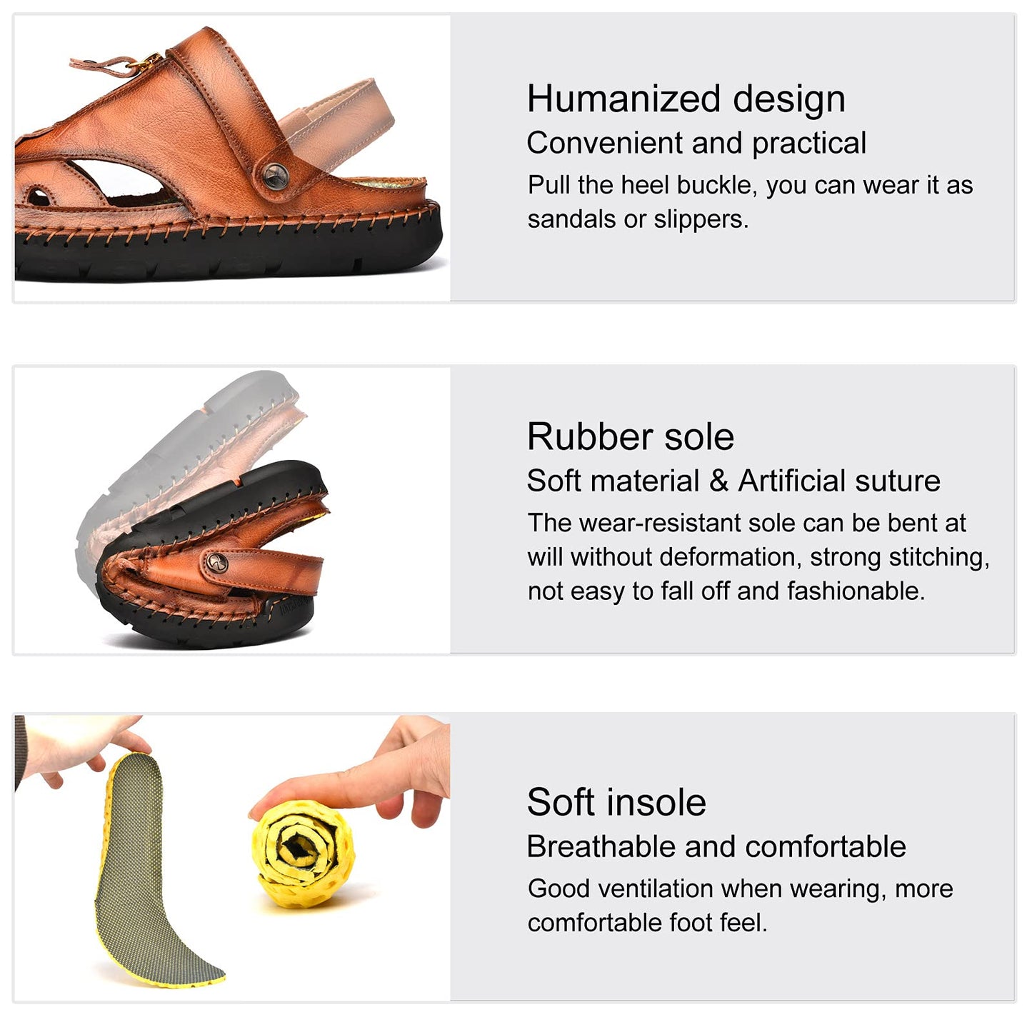 Shaire Men'S Sandals Outdoor Leather Closed Toe Beach Shoes