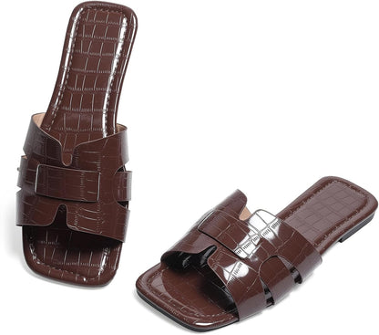 Women's Dressy Casual Flat Sandals, Elegant Comfortable Slip-On Slides with Textured Upper, Versatile Dressy Style for Everyday Wear