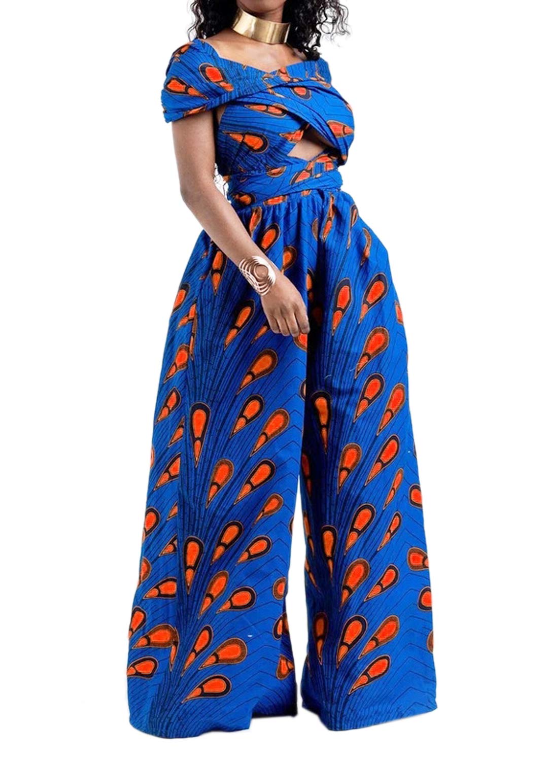Women's African Jumpsuits Rompers V-Neck Multi-Way Wide Leg Pants