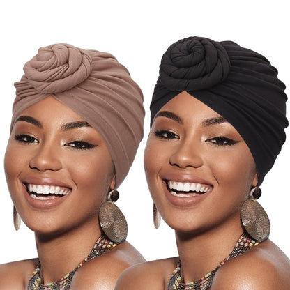 African Women Turban Caps Pre-Tied Twisted Turbans Head Scarf for Women Hair Wraps Cover Beanie Cancer Chemo Headwear