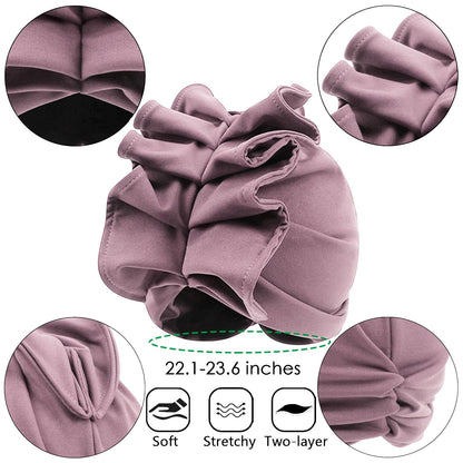 Babalet Stretch Turban Hats for Women, African Double-Layered Headwraps Soft Pre Tied Pleated Ruffled Hat