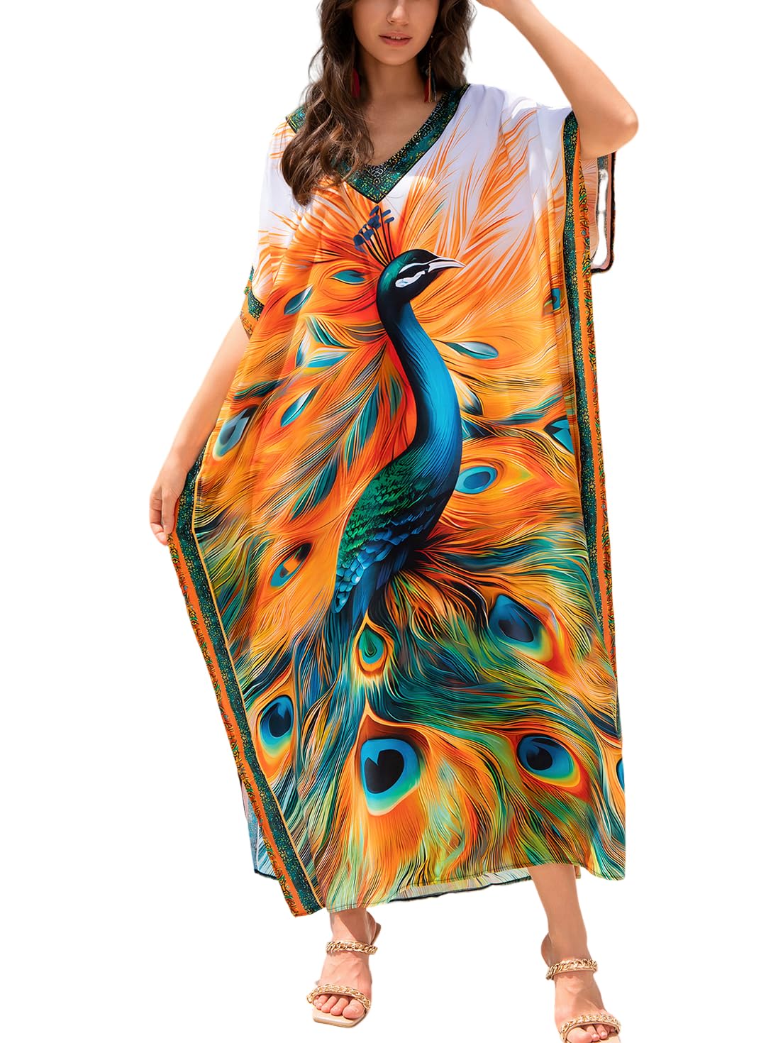 KECVOT Kaftan Dresses for Women V-Neck Print Swimsuit Cover Up Plus Size Beach Caftan Lounge Dress