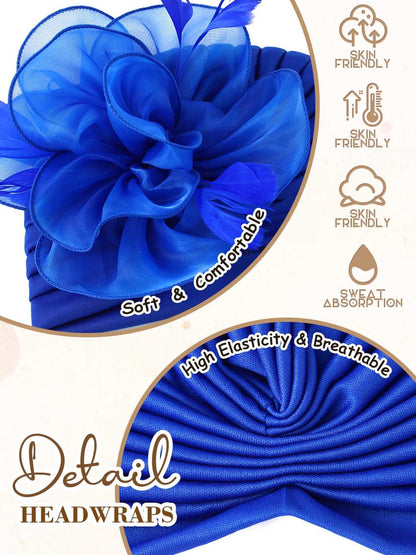 Woeoe Flower Turban Cap 20s Feather Fascinator Headwrap for Women