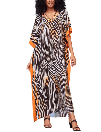 KECVOT Kaftan Dresses for Women V-Neck Print Swimsuit Cover Up Plus Size Beach Caftan Lounge Dress