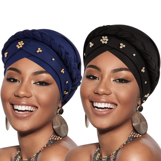 African Women Turban Caps Pre-Tied Twisted Turbans Head Scarf for Women Hair Wraps Cover Beanie Cancer Chemo Headwear
