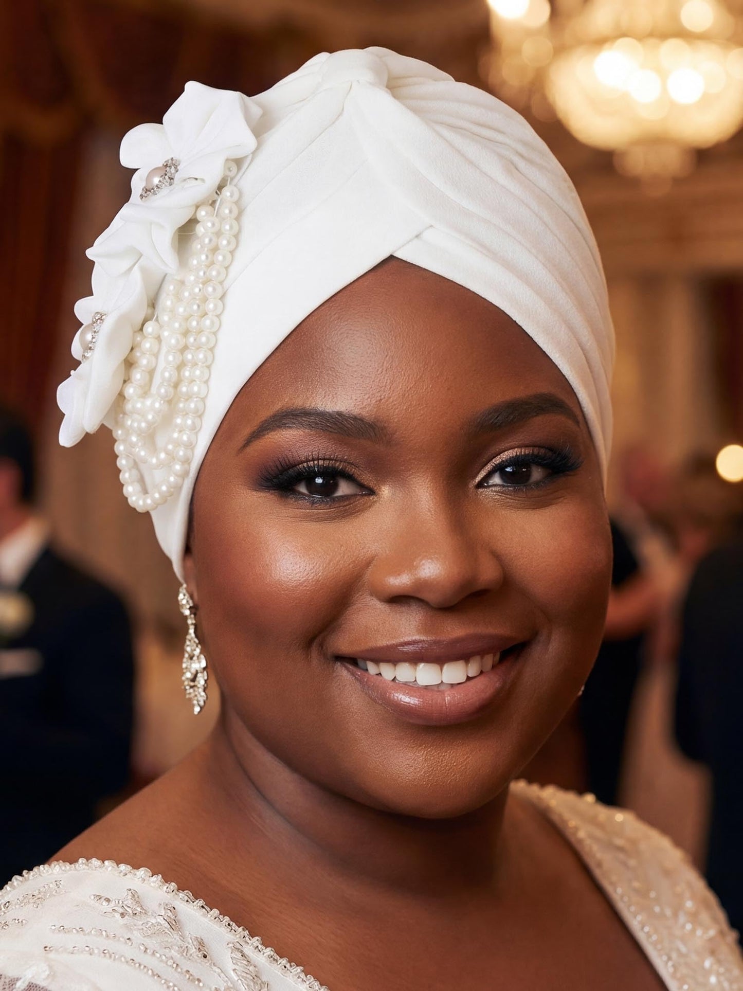 Woeoe Pearl Flower African Hats Pre-Tied Turbans Stretchy Twisted Church Wedding Head Wraps for Women