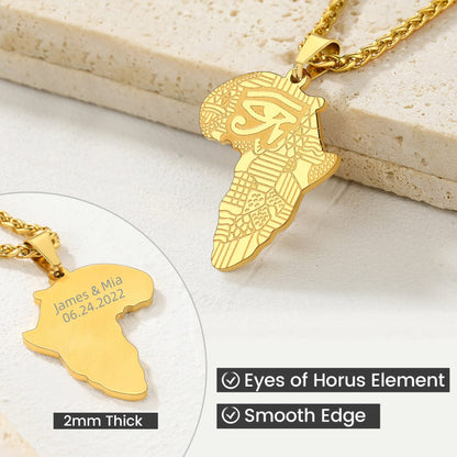GOLDCHIC JEWELRY Africa Map Necklace for Men, Stainless Steel African Tribal/Egyptian Eye of Horus/I LOVE AFRICA/Elephant Map Hiphop Jewelry Unisex with 22'+2'Adjustable Chain