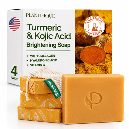 PLANTIFIQUE Kojic Acid & Turmeric Soap for Dark Spots, Lab Tested, 3 Pack