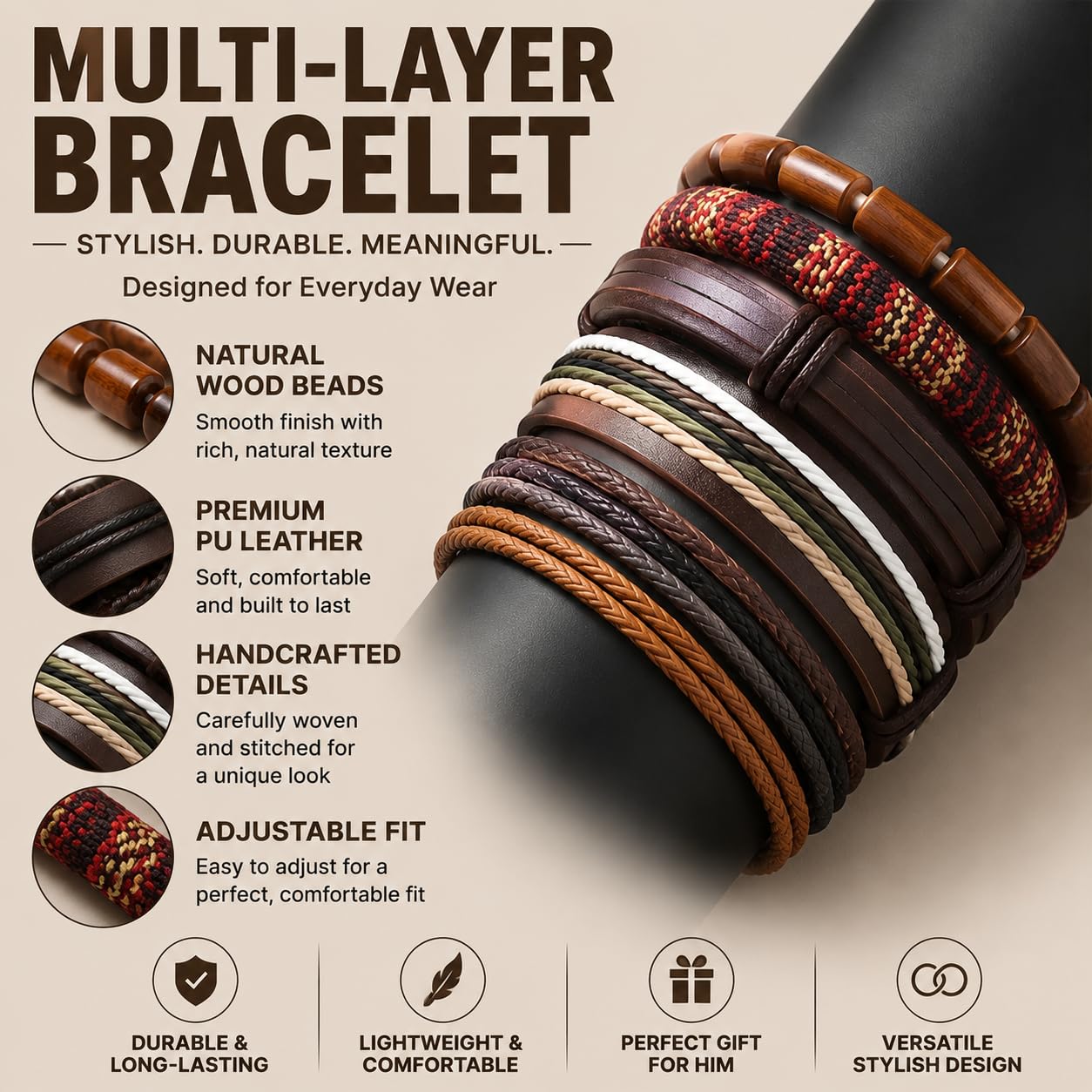 Gothic Bracelet Adjustable Punk Braided Leather Multilayer Grunge Set Bracelets Emo Metal Cuff Wrap Bangles Meaningful Gift