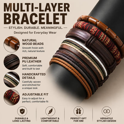 Gothic Bracelet Adjustable Punk Braided Leather Multilayer Grunge Set Bracelets Emo Metal Cuff Wrap Bangles Meaningful Gift