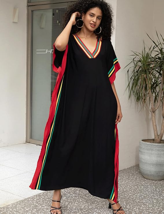 Kaftan Dresses for Women V-Neck Print Swimsuit Cover Up Plus Size Beach Caftan Lounge Dress