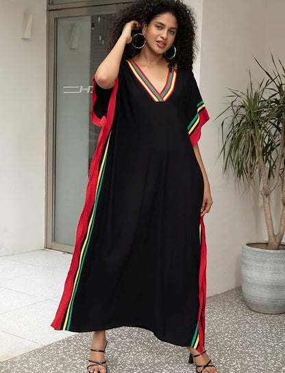 Kaftan Dresses for Women V-Neck Print Swimsuit Cover Up Plus Size Beach Caftan Lounge Dress
