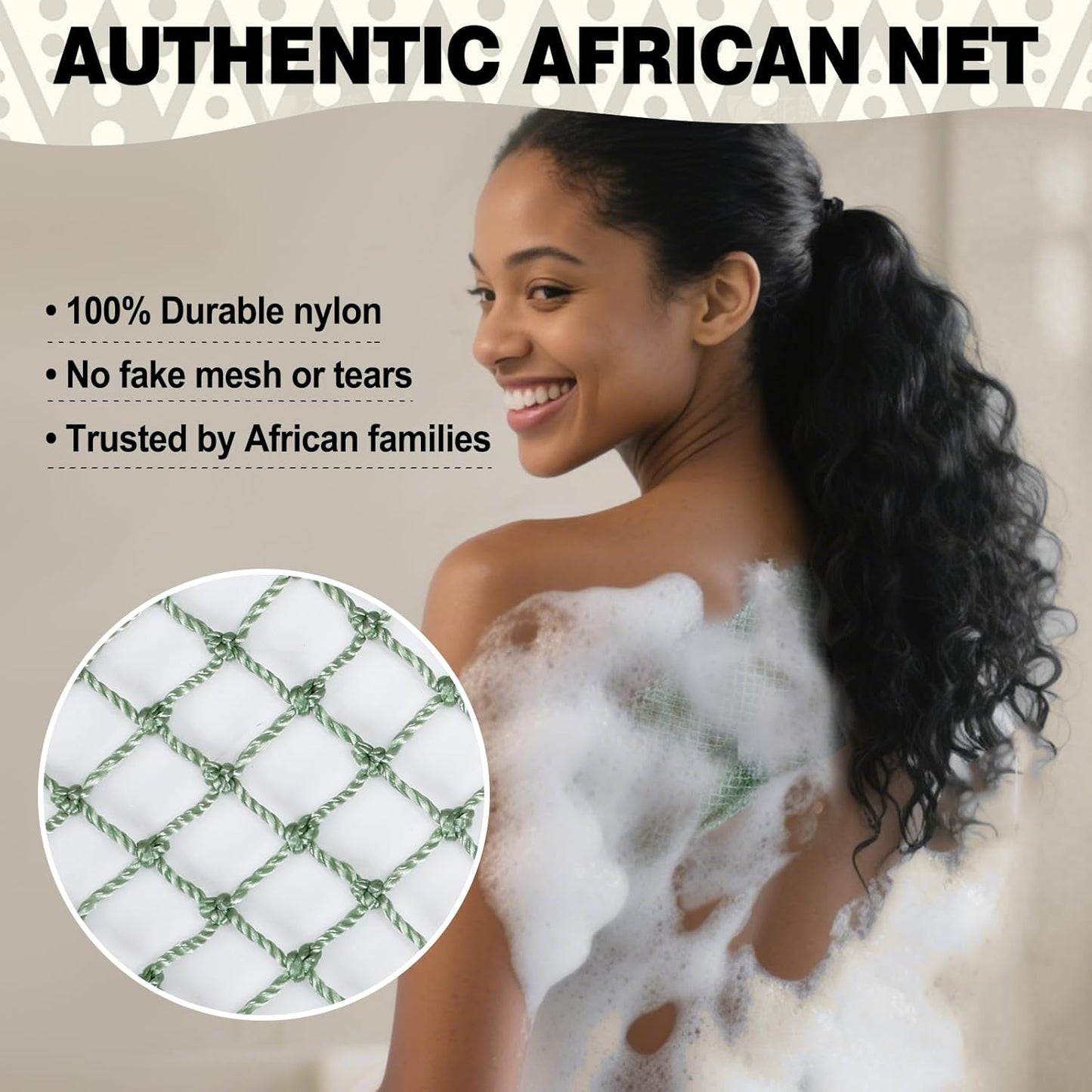 African Net Sponge Authentic-4 Packs African Exfoliating Net Sponge,Bath Sponges for Shower,42 inch Long for Normal to Sensitive Skin, for Daily use, Body Exfoliator Shower (Green,Pink,Blue,Grey)