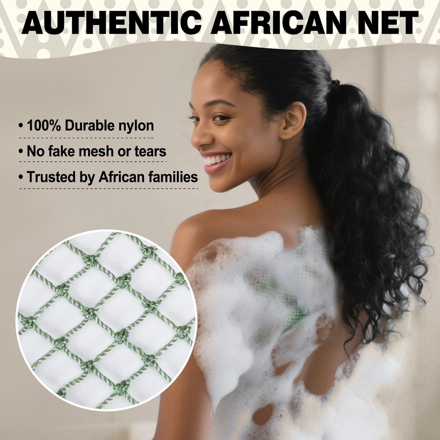 African Net Sponge Authentic-4 Packs African Exfoliating Net Sponge,Bath Sponges for Shower,42 inch Long for Normal to Sensitive Skin, for Daily use, Body Exfoliator Shower (Green,Pink,Blue,Grey)